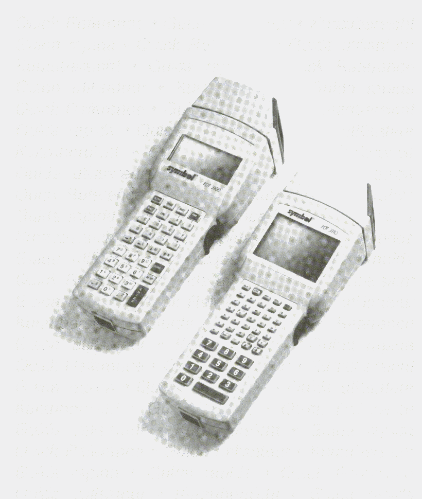 EZ-SNAP-branded Symbol PDT scanners on a Redmer Software Company display — period-authentic studio-floor hardware